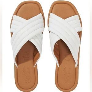 Seychelles Word For Word Slide Sandal Flat In White Leather Size 6 Made In Italy
